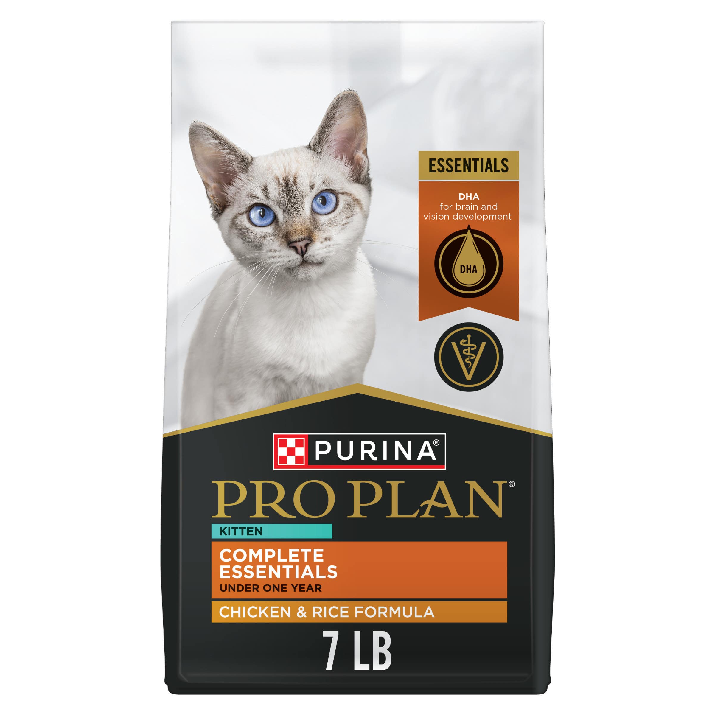 Purina Pro Plan Kitten Complete Essentials Chicken & Rice Formula Dry Cat Food, 7 lb Bag