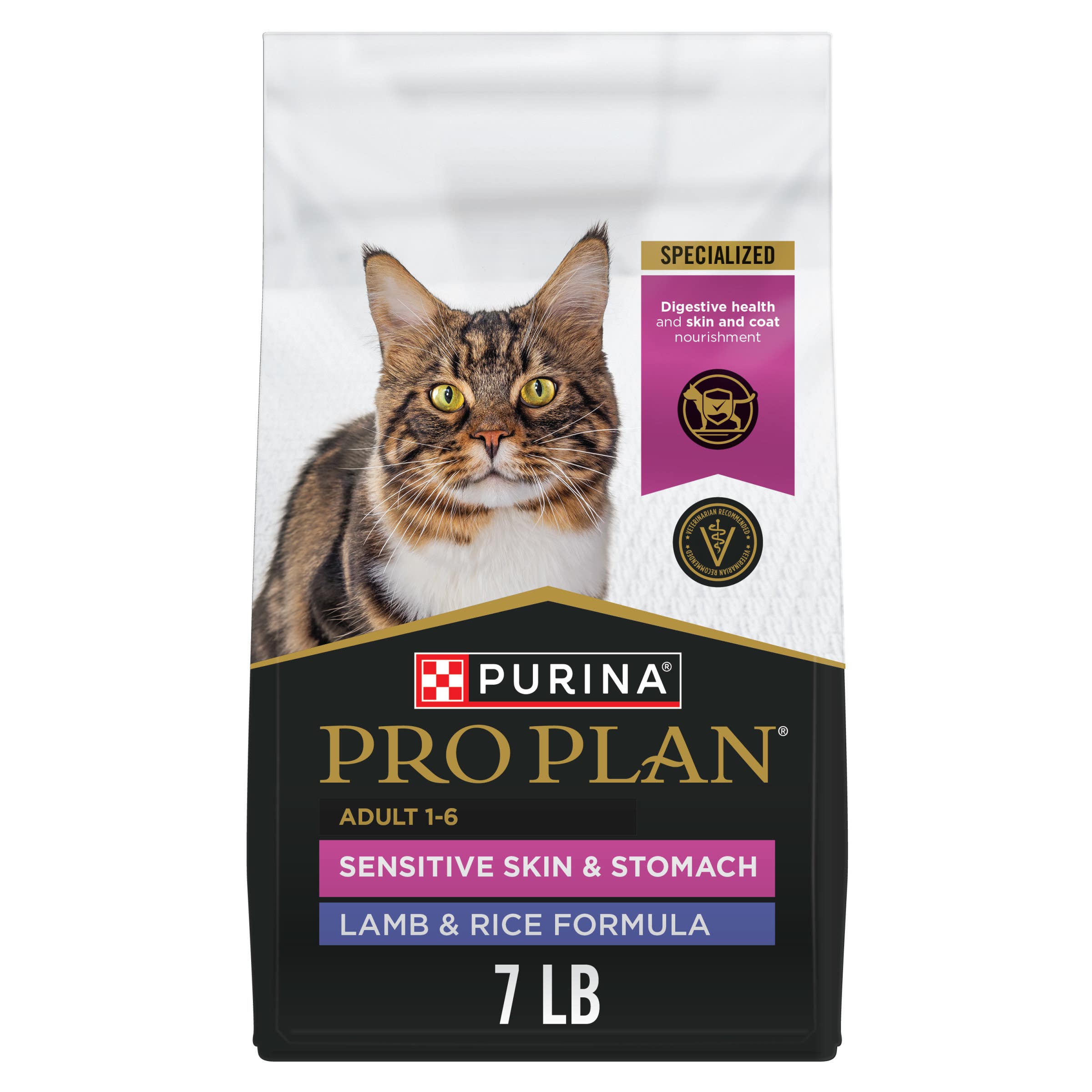 Pro Plan Adult Sensitive Skin & Stomach Lamb & Rice Formula Dry Cat Food, 7 lb Bag