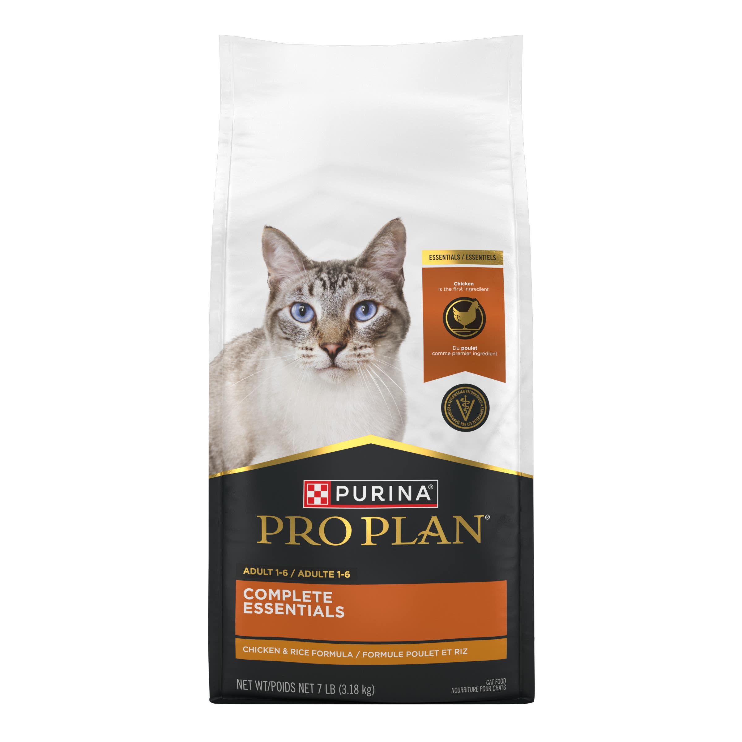 Purina Pro Plan Adult 7+ Complete Essentials Chicken & Rice Formula Dry Cat Food, 7 lb Bag