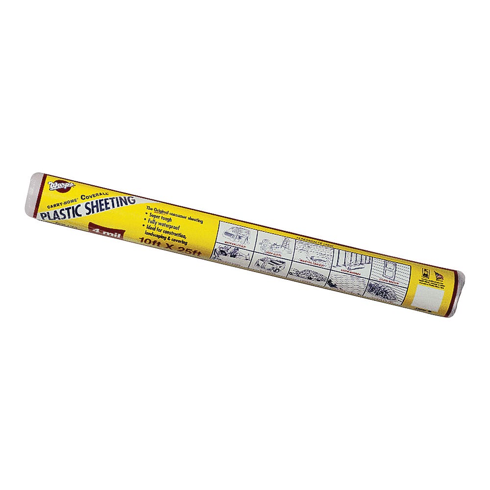 Warp's 12-4CH10 Polyethylene Sheeting, 25 ft L, 10 ft W, 4 mil Thick, Clear