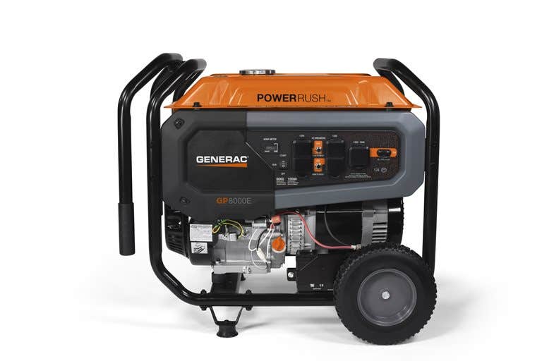 Generac GP Series 7686 Portable Generator, 66.6, 33.3 A, 120/240 V, Oil, 7.9 gal Tank, 11 hr Run Time