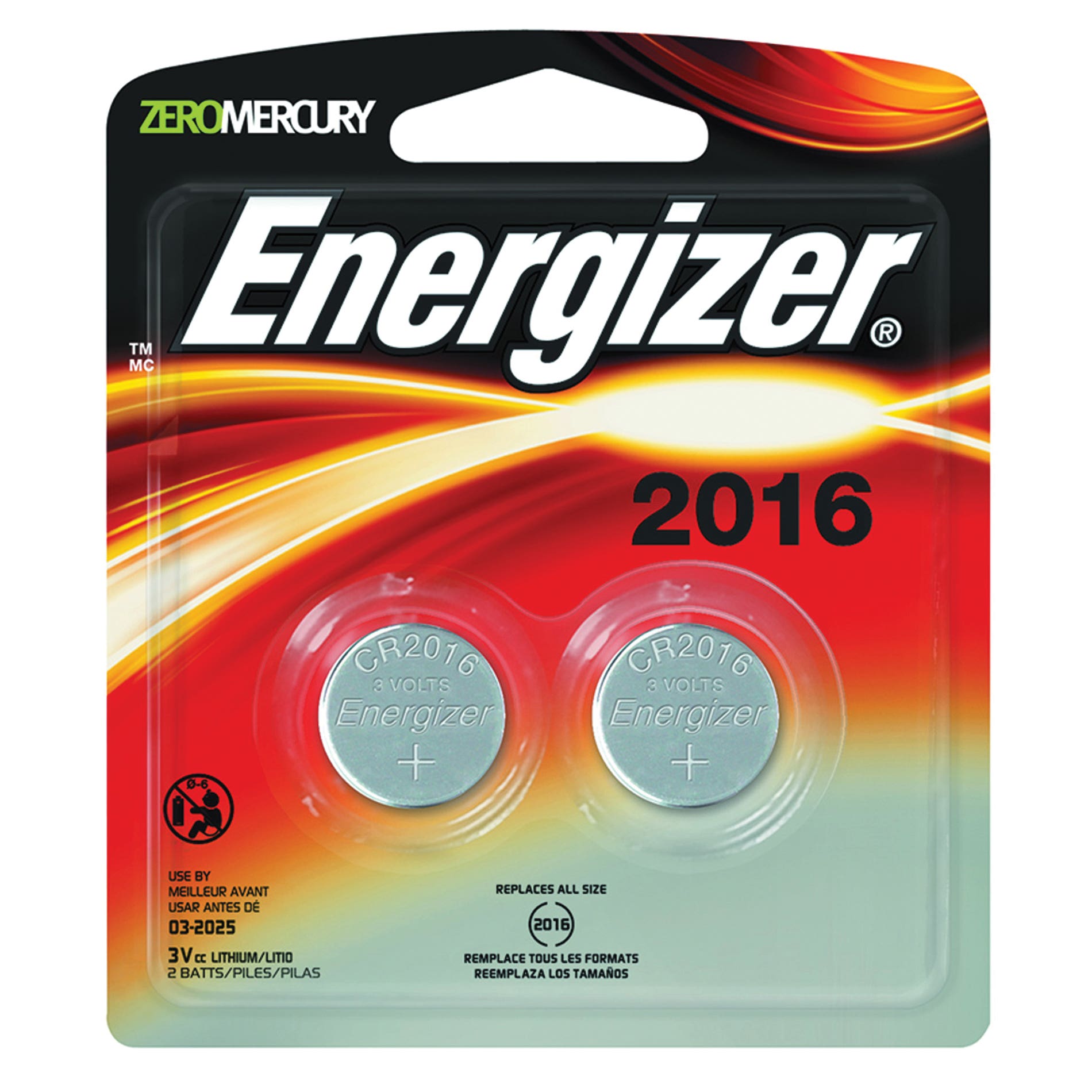 Energizer 2016BP-2 Coin Cell Battery, 3 V Battery, 100 mAh, CR2016 Battery, Manganese Dioxide, Lithium