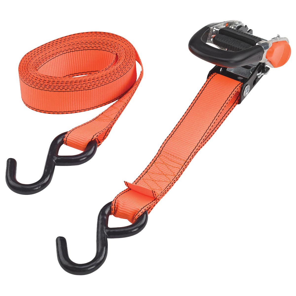 ProSource FH4013 Tie-Down, 1-1/4 in W, 16 ft L, Metal/Polyester, Orange, 700 lb, S-Hook End Fitting, Steel End Fitting