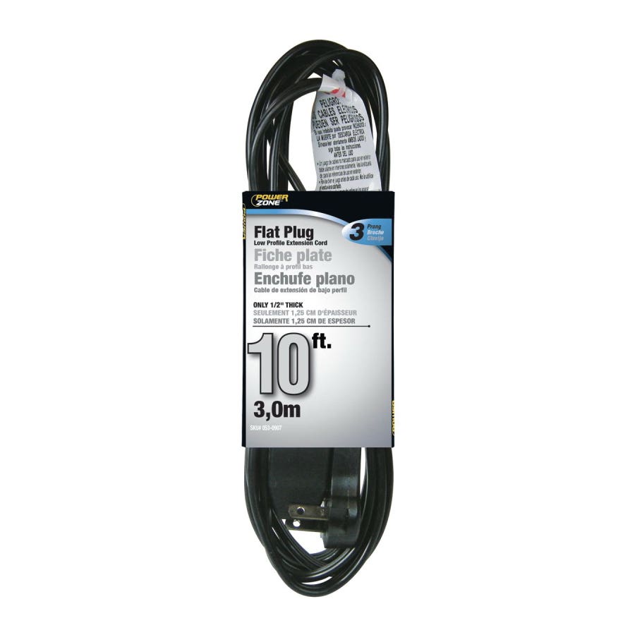 PowerZone OR932610 Extension Cord, 16 AWG Cable, 5-15P Grounded Plug, 5-15R Grounded Receptacle, 10 ft L, 125 V, Black