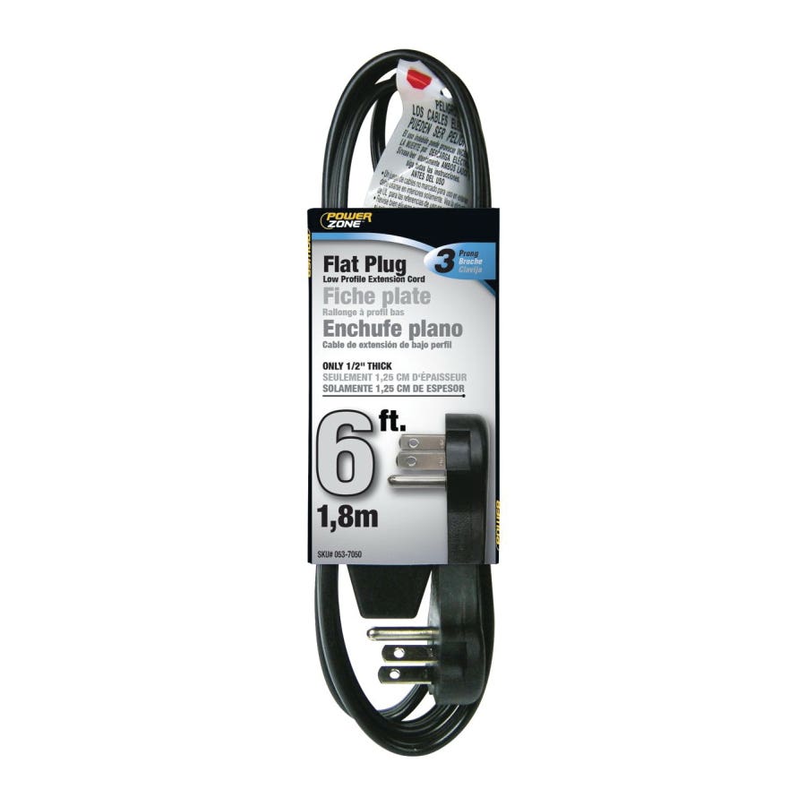 PowerZone OR932606 Extension Cord, 16 AWG Cable, 5-15P Grounded Plug, 5-15R Grounded Receptacle, 6 ft L, 125 V, Black