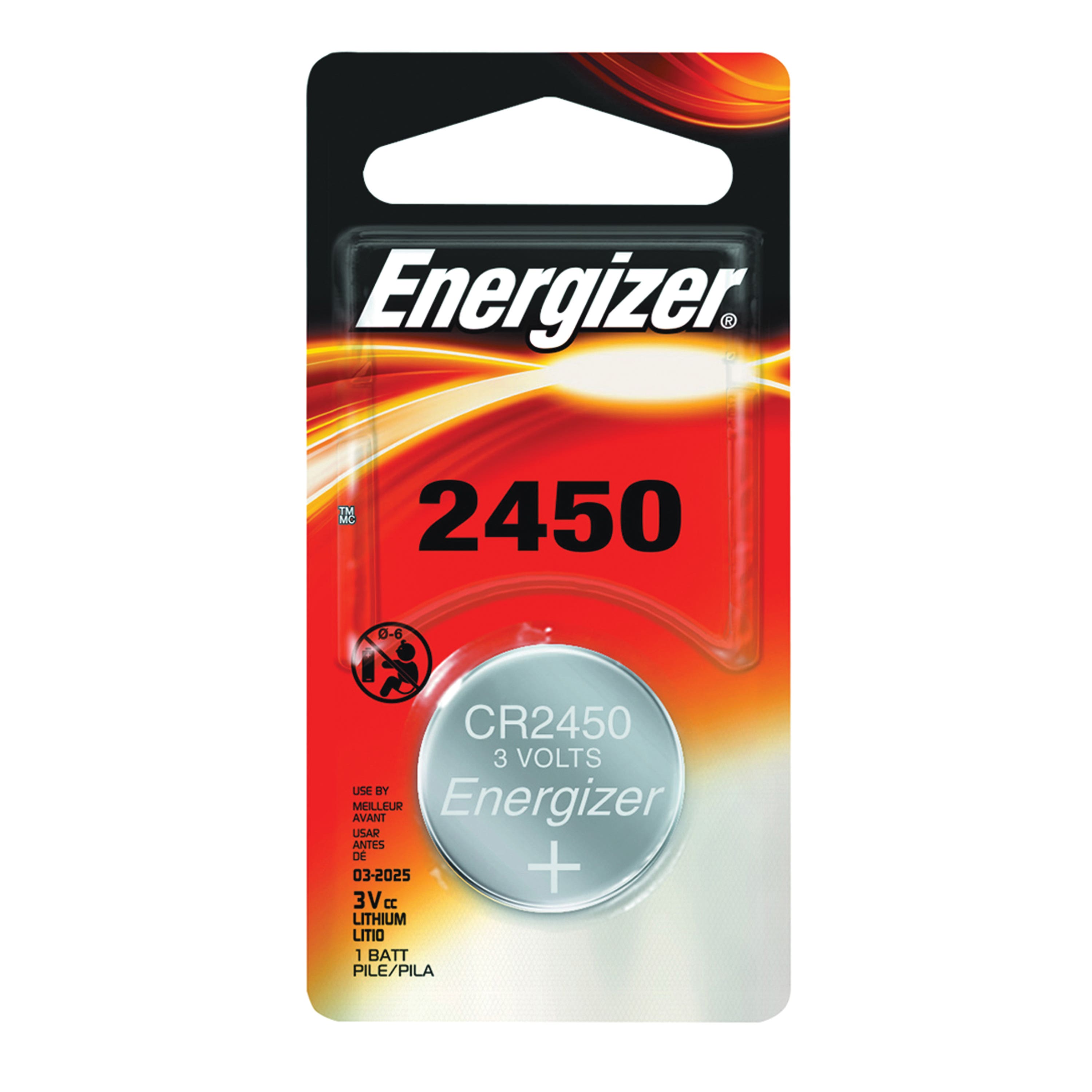 Energizer ECR2450BP Coin Cell Battery, 3 V Battery, 620 mAh, Lithium, Manganese Dioxide