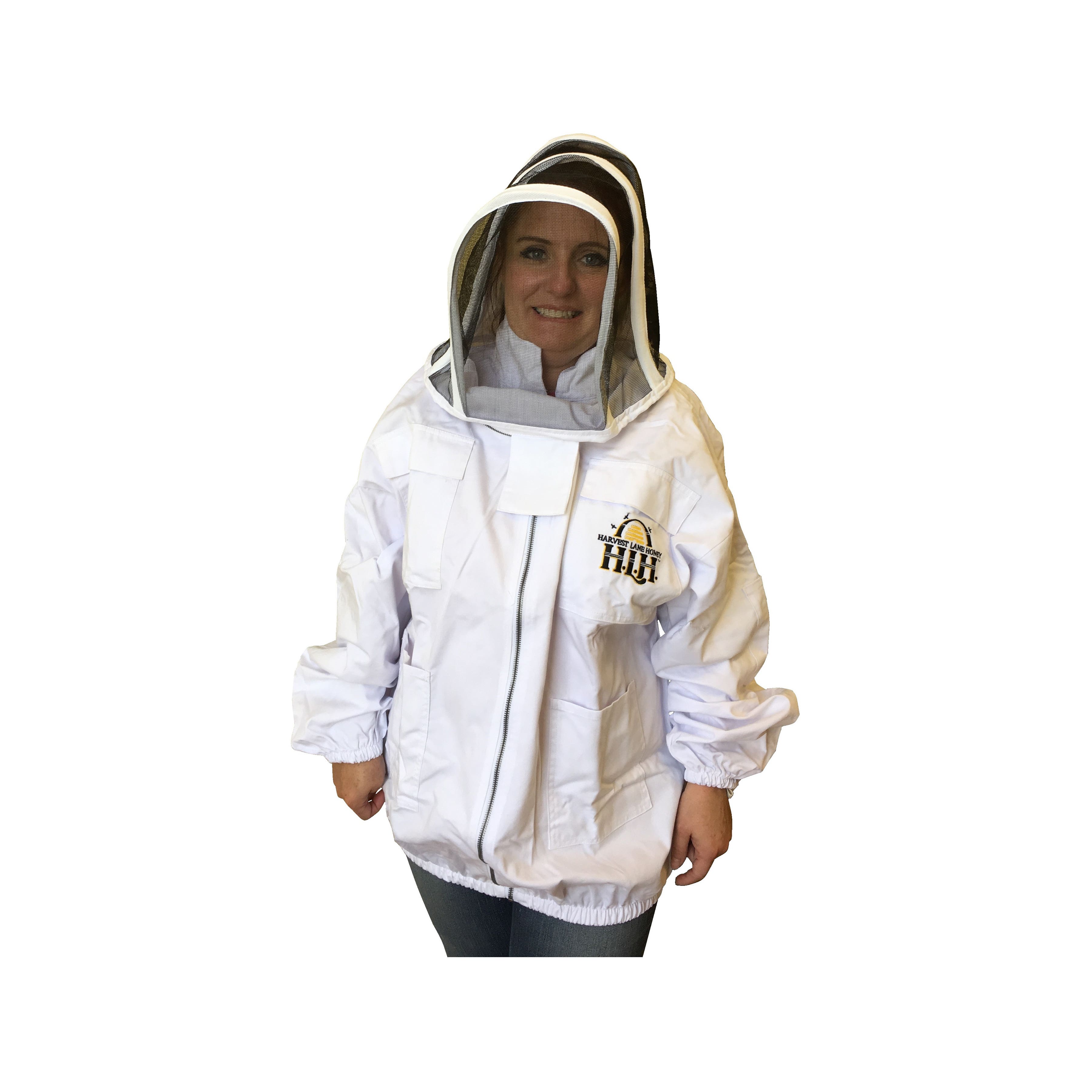 Harvest Lane Honey CLOTHSJL-102 Beekeeper Jacket with Hood, L, Zipper, Polycotton, White