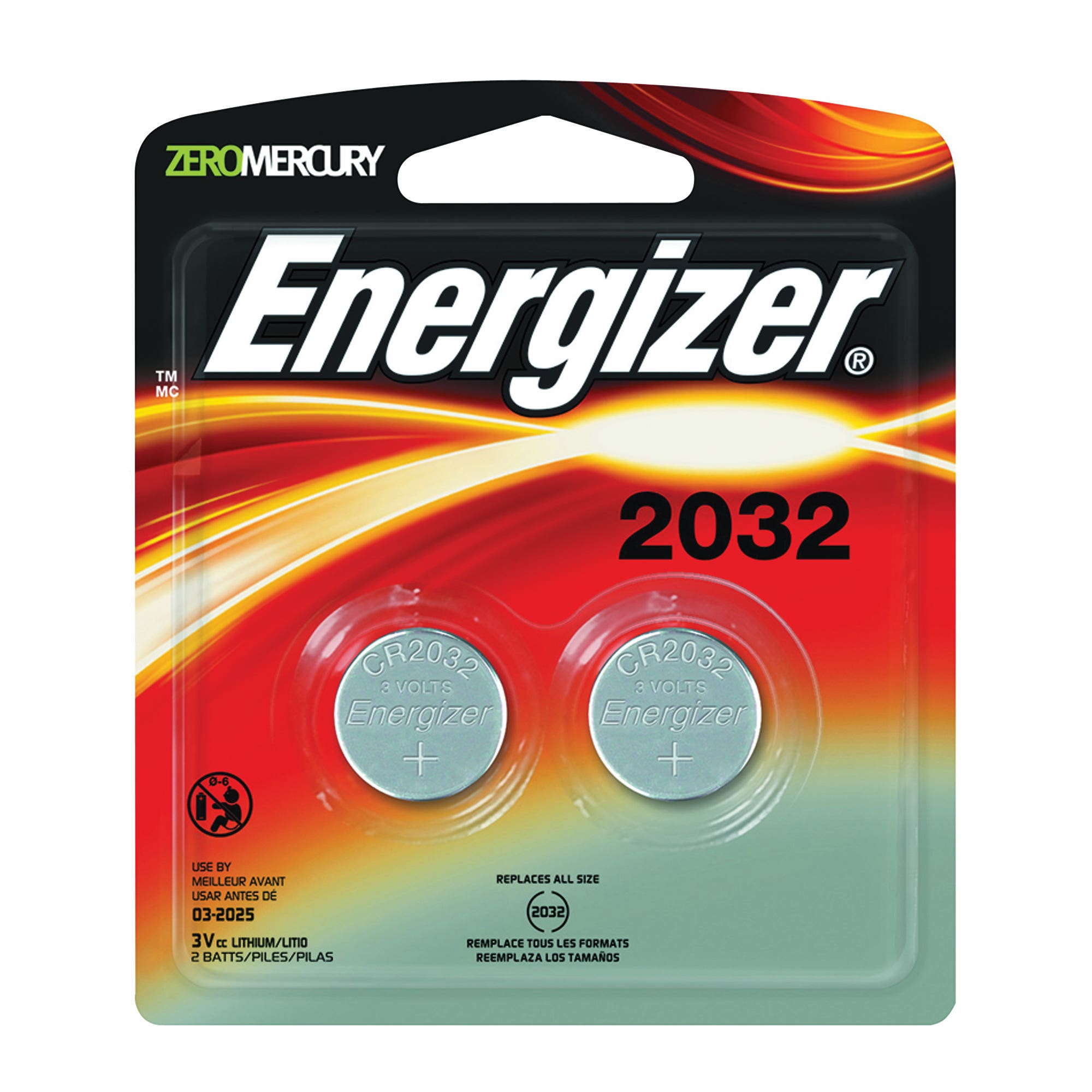 Energizer 2032BP-2 Coin Cell Battery, 3 V Battery, 235 mAh, CR2032 Battery, Manganese Dioxide, Lithium