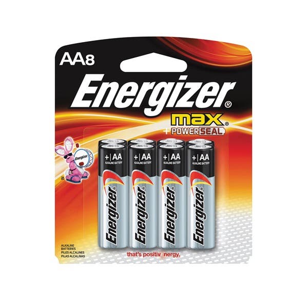 Energizer E91 Series E91MP-8 Battery, 1.5 V Battery, 2850 mAh, AA Battery, Alkaline, Manganese Dioxide, Zinc, Red, 8/PK