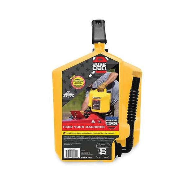 SUREcan Gas Can, 5 gal Capacity, Plastic, Yellow