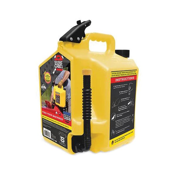 SUREcan Gas Can, 5 gal Capacity, Plastic, Yellow