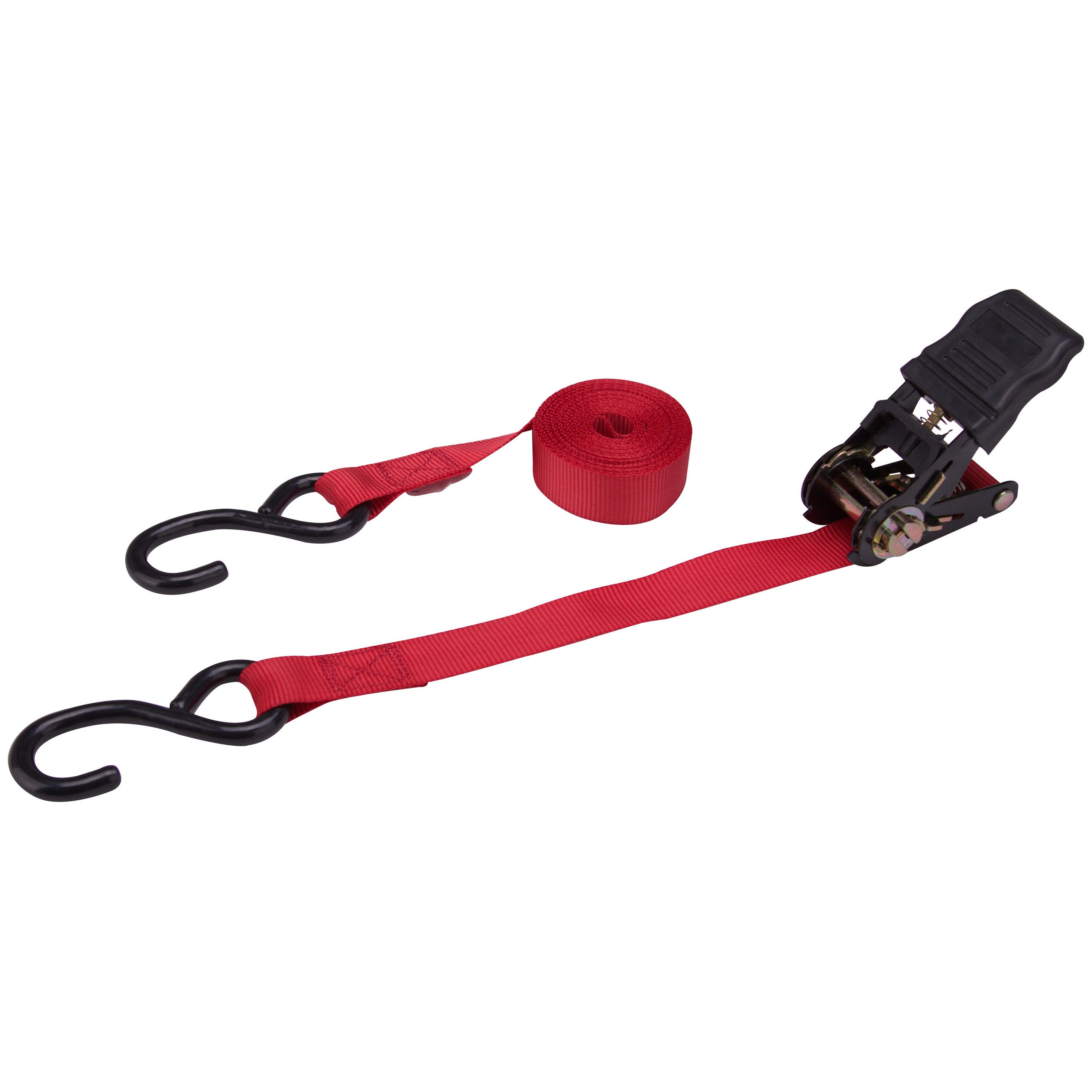 ProSource FH64056 Tie-Down, 1 in W, 14 ft L, Metal/Polyester, Red, 500 lb, S-Hook End Fitting, Steel End Fitting