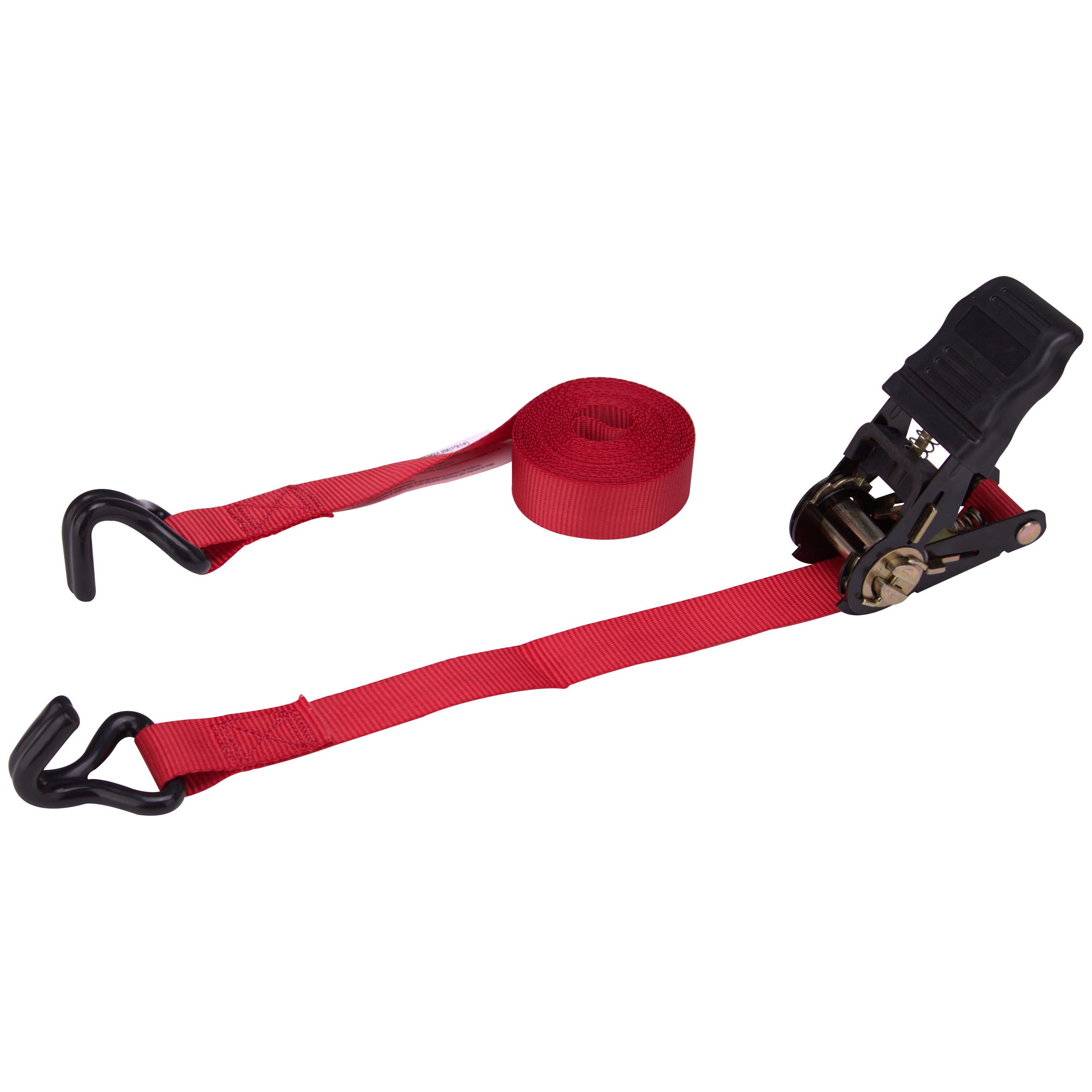 ProSource FH64057 Tie-Down, 1 in W, 14 ft L, Metal/Polyester, Red, 500 lb, Double J-Hook End Fitting, Steel End Fitting