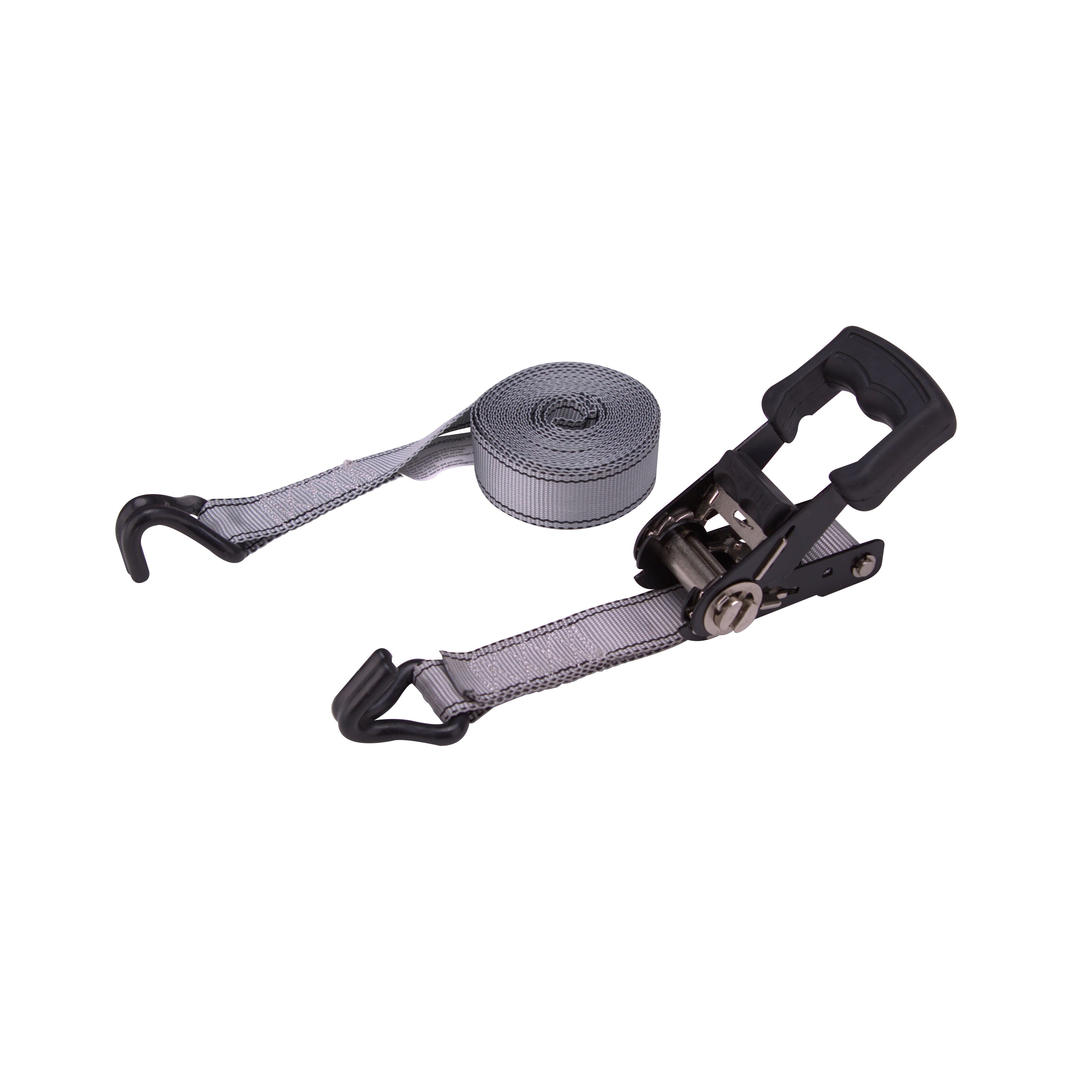 ProSource FH64059 Tie-Down, 1-1/4 in W, 16 ft L, Gray, J-Hook End Fitting, Steel End Fitting