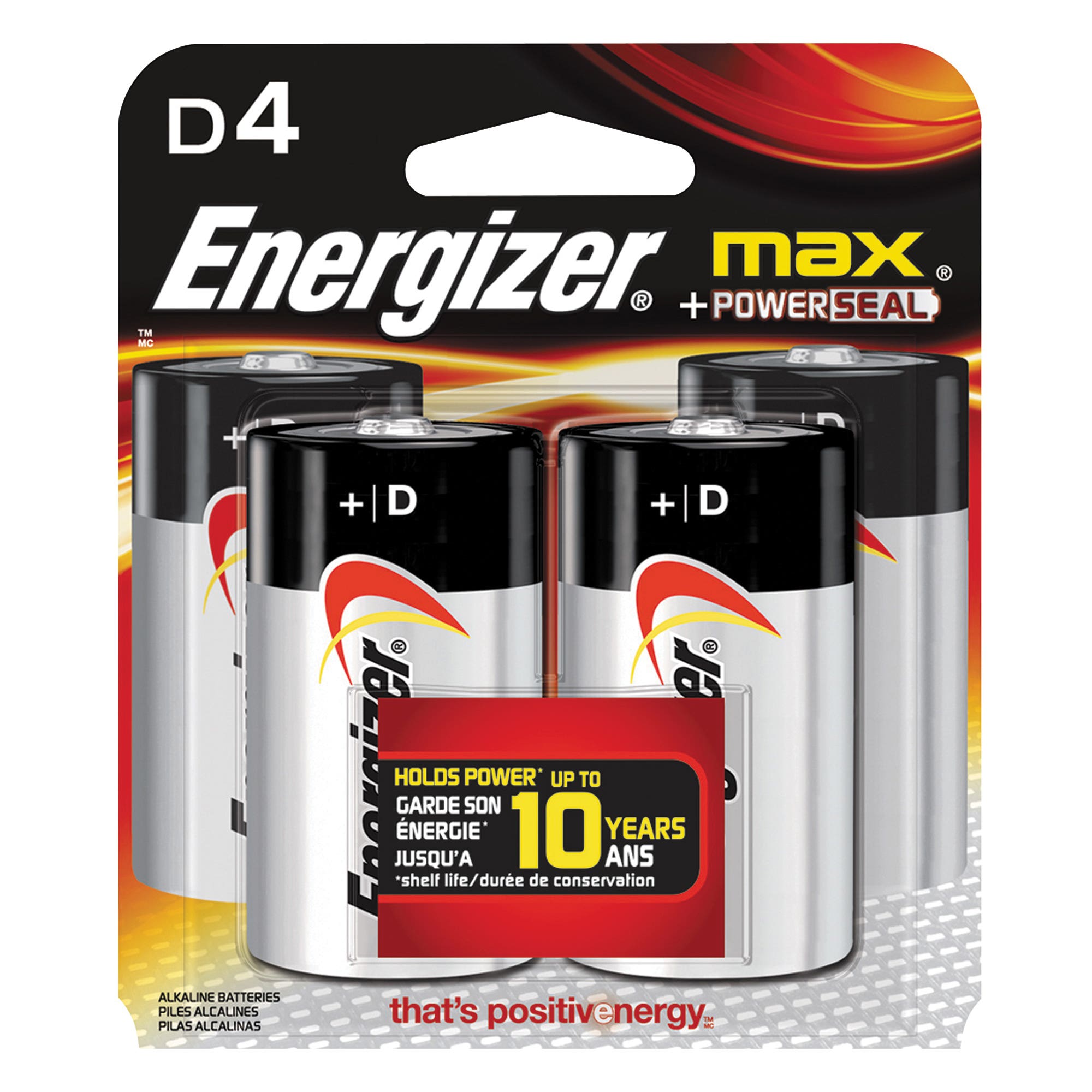 Energizer E95BP-4 Battery, 1.5 V Battery, 18 Ah, D Battery, Alkaline, Manganese Dioxide, Zinc, Rechargeable: No, 4/PK