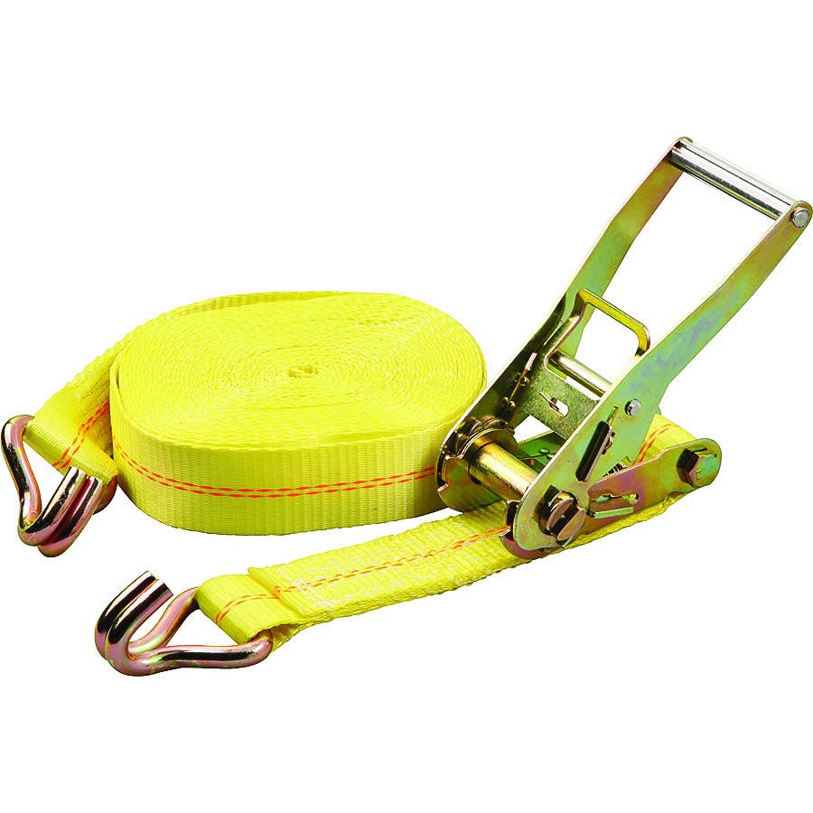 ProSource FH64072 Tie-Down, 2 in W, 40 ft L, Metal/Polyester, Yellow, 3333 lb, Double J-Hook End Fitting