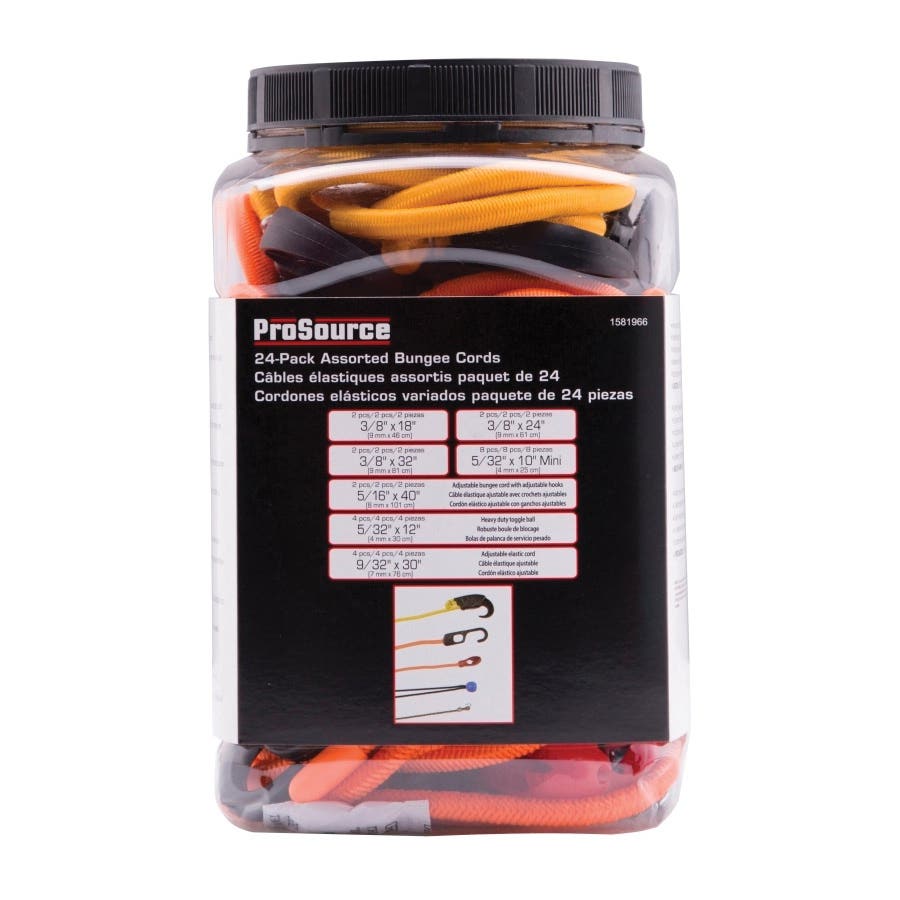 ProSource FH64076 Bungee Stretch Cord Set, Polypropylene, Black/Orange, Hook End