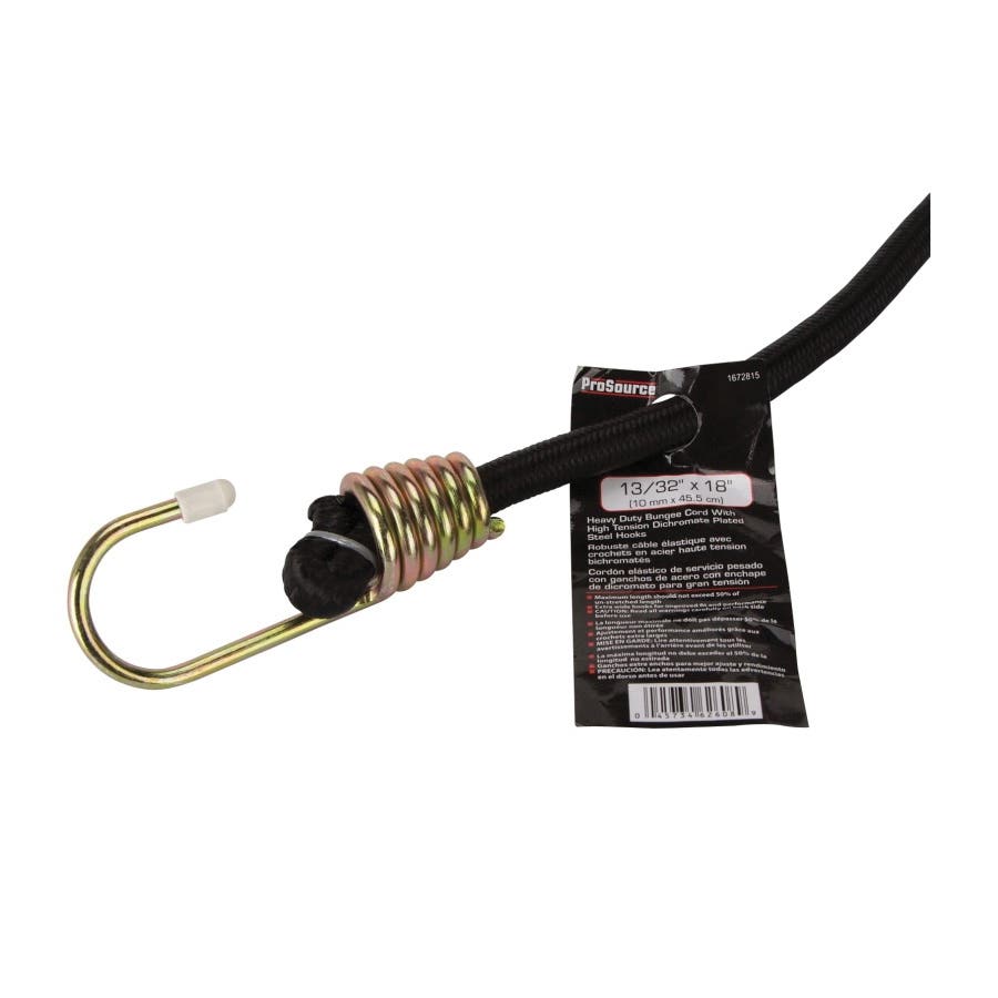 ProSource FH64081-1 Bungee Stretch Cord, 10 mm Dia, 18 in L, Polypropylene, Black, Hook End