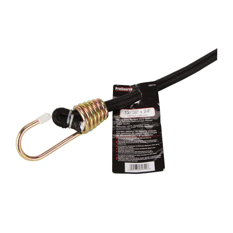 ProSource FH64082-1 Bungee Stretch Cord, 10 mm Dia, 24 in L, Polypropylene, Black, Hook End