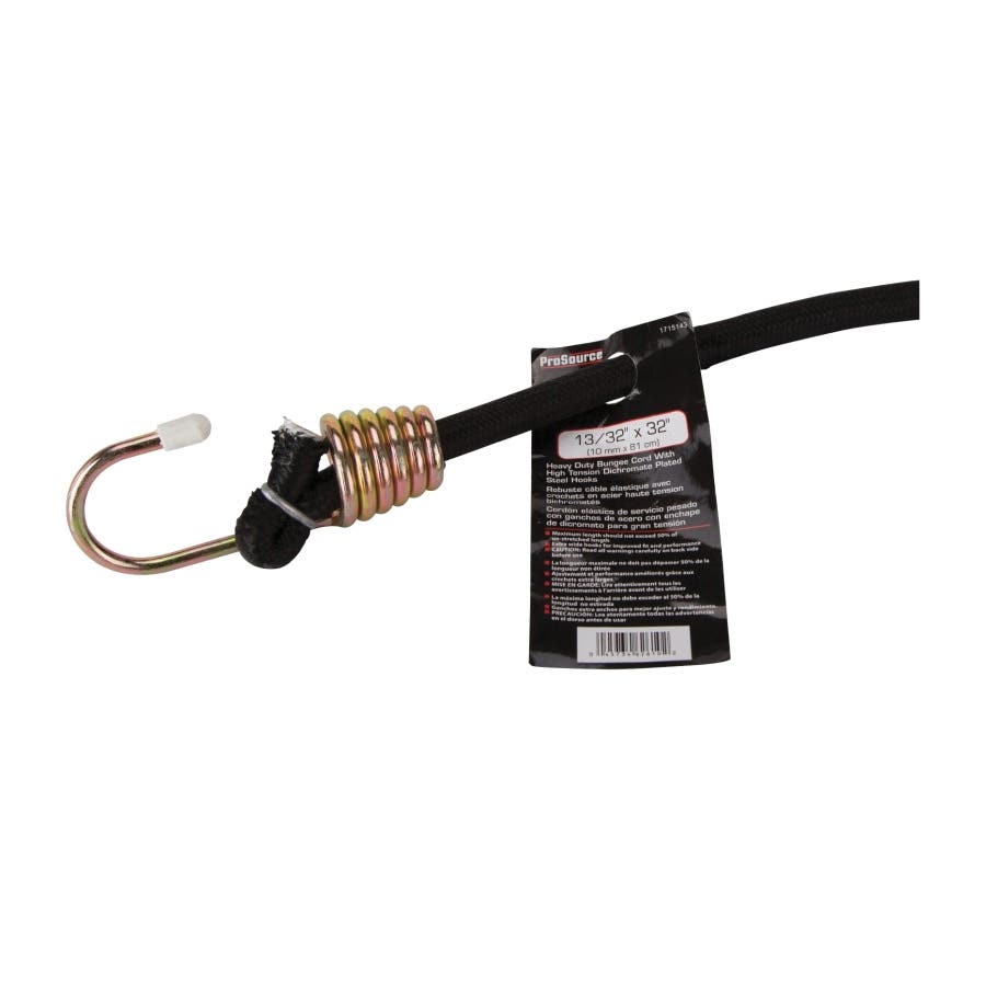ProSource FH64083-1 Bungee Stretch Cord, 10 mm Dia, 32 in L, Polypropylene, Black, Hook End