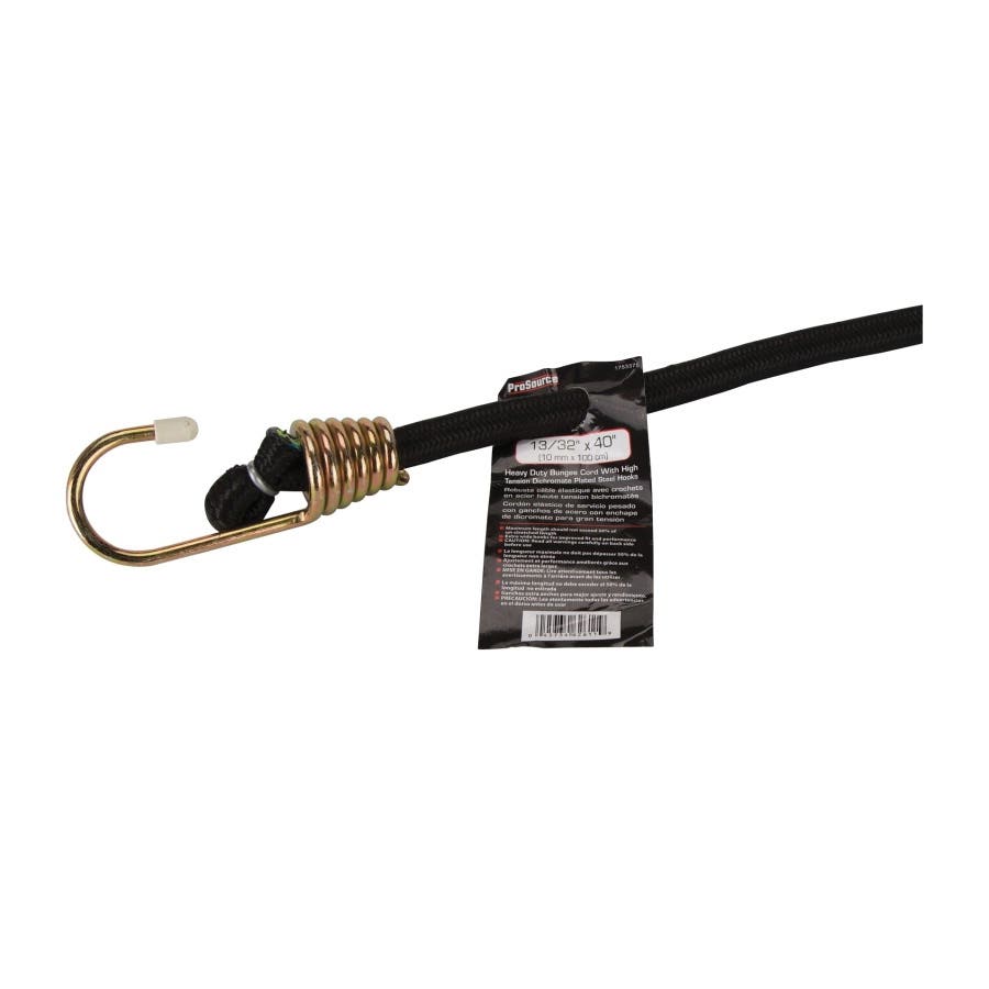 ProSource FH64084-1 Bungee Stretch Cord, 10 mm Dia, 40 in L, Polypropylene, Black, Hook End