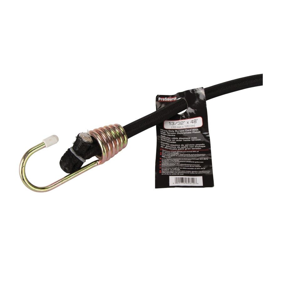 ProSource FH64085-1 Bungee Stretch Cord, 10 mm Dia, 48 in L, Polypropylene, Black, Hook End