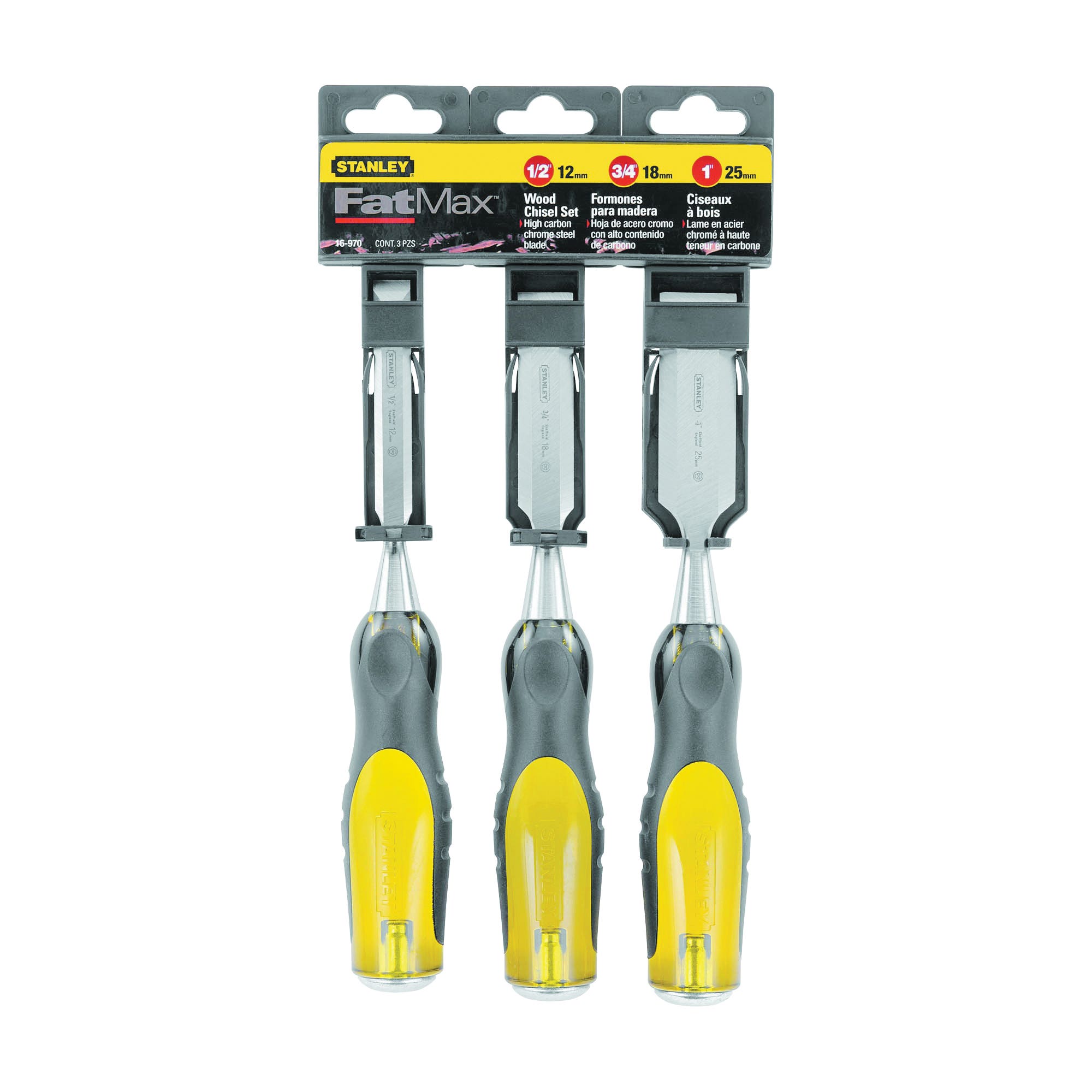 STANLEY Fatmax Thru-Tang 16-970 Chisel Set, 3-Piece, Yellow