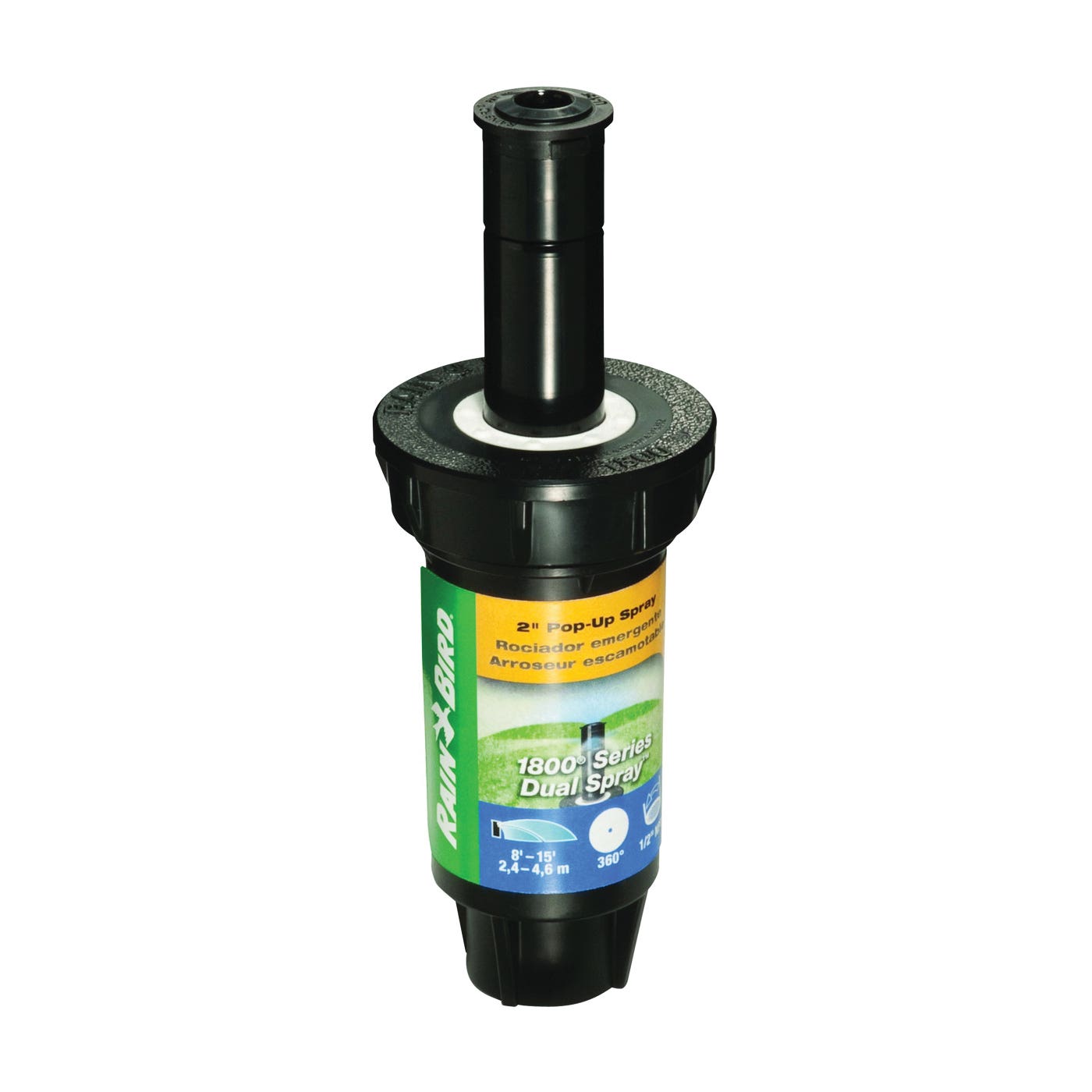 Rain Bird Spray Head Sprinkler, Full-Circle, 0.1 gpm, 1/2 in Connection, FNPT, 8 to 15 ft, Plastic