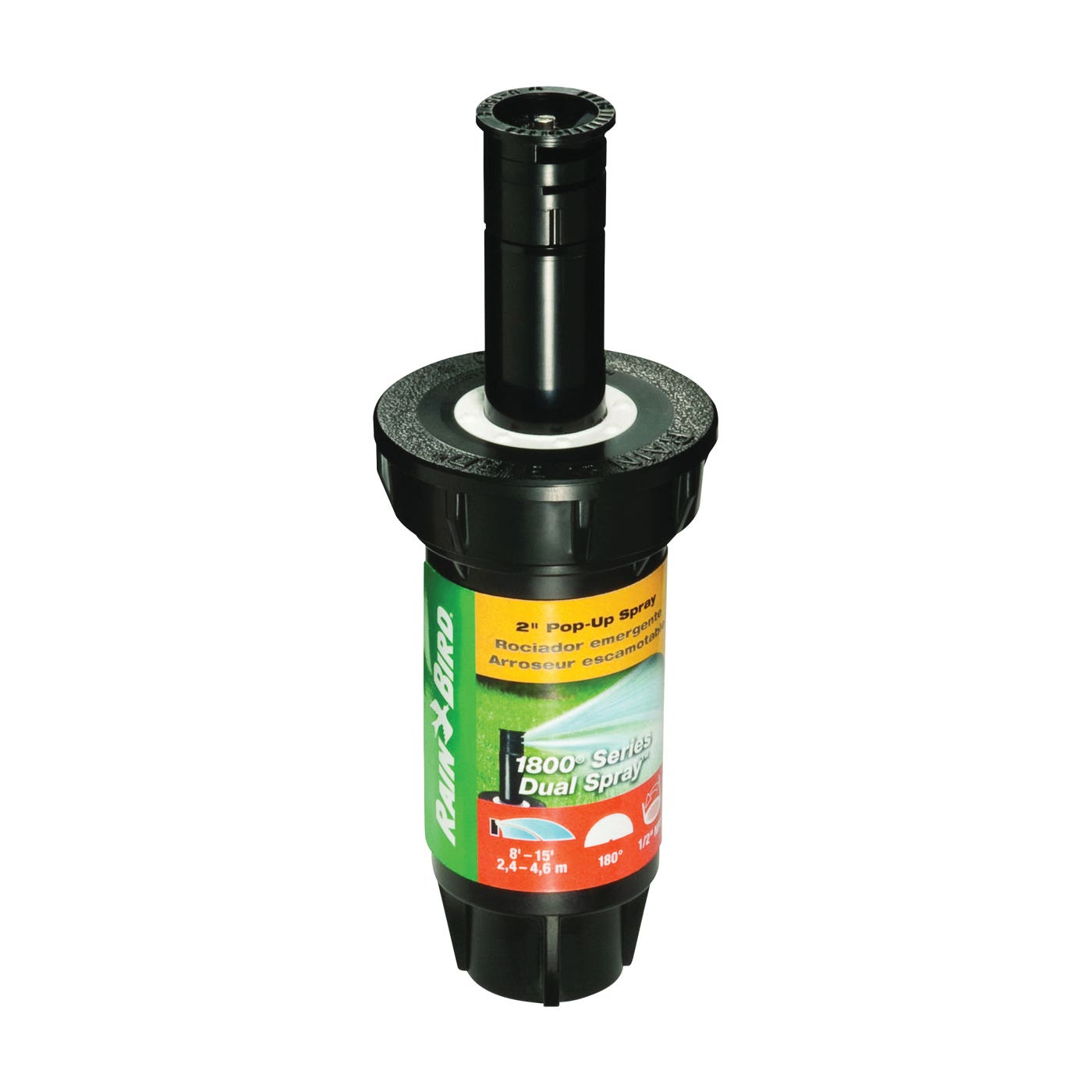 Rain Bird Spray Head Sprinkler, Part-Circle, 0.1 gpm, 1/2 in Connection, FNPT, Plastic, 8 to 15 ft