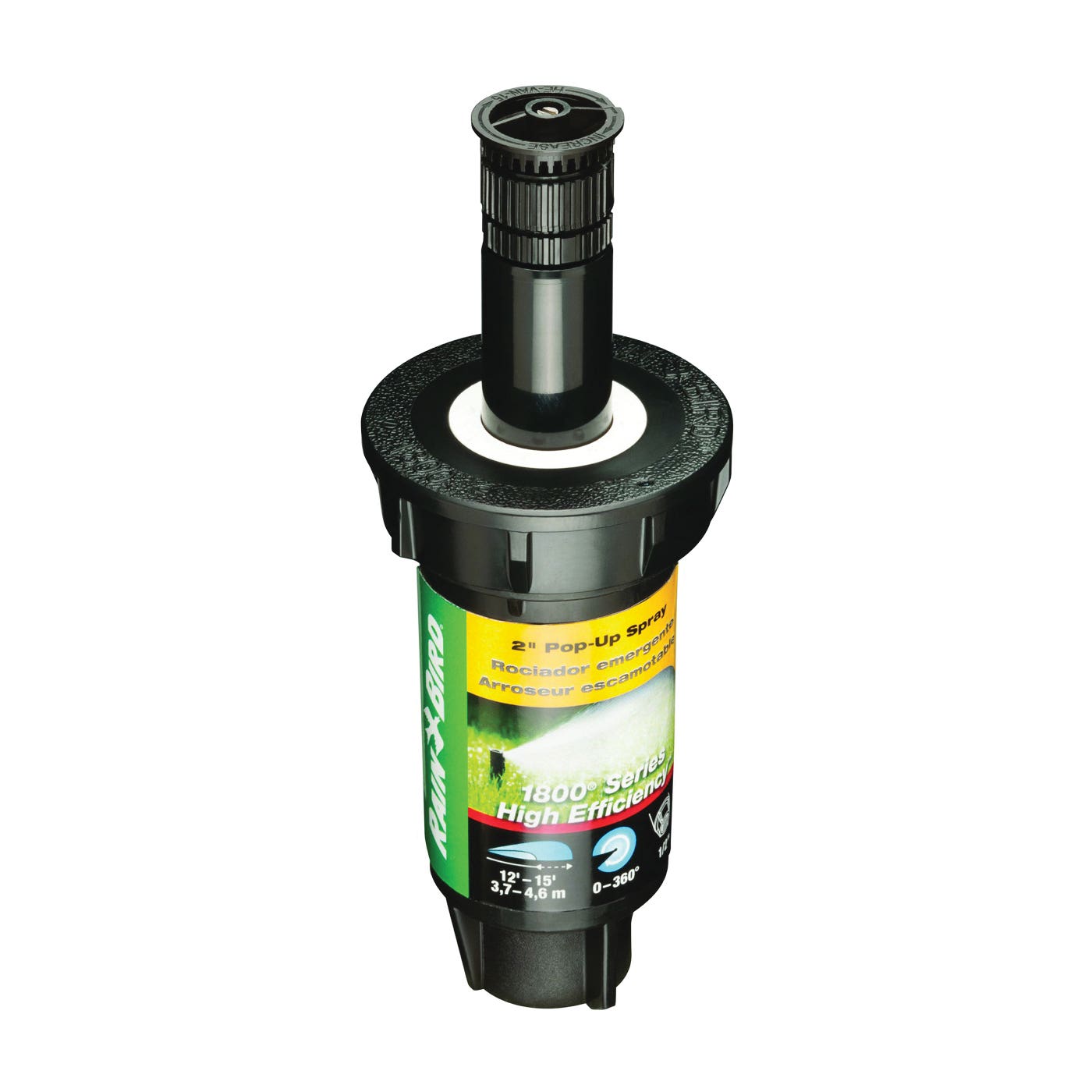 Rain Bird Spray Head Sprinkler, Full-Circle, 0.1 gpm, 1/2 in Connection, FNPT, 12 to 15 ft, Plastic