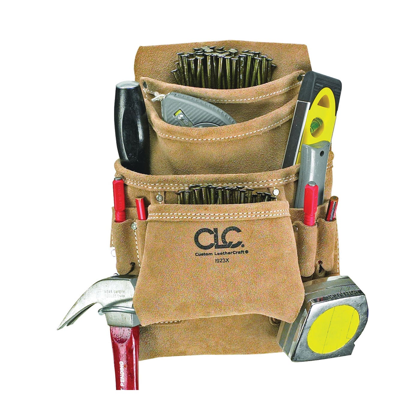 CLC Tool Works Series I923X Nail/Tool Bag, 20-1/2 in W, 12 in H, 10-Pocket, Suede Leather, Tan