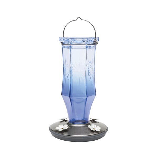 Perky-Pet Bird Feeder, Sapphire Starburst Vintage, 16 oz, 4-Port/Perch, Glass, Blue, 8-1/2 in H