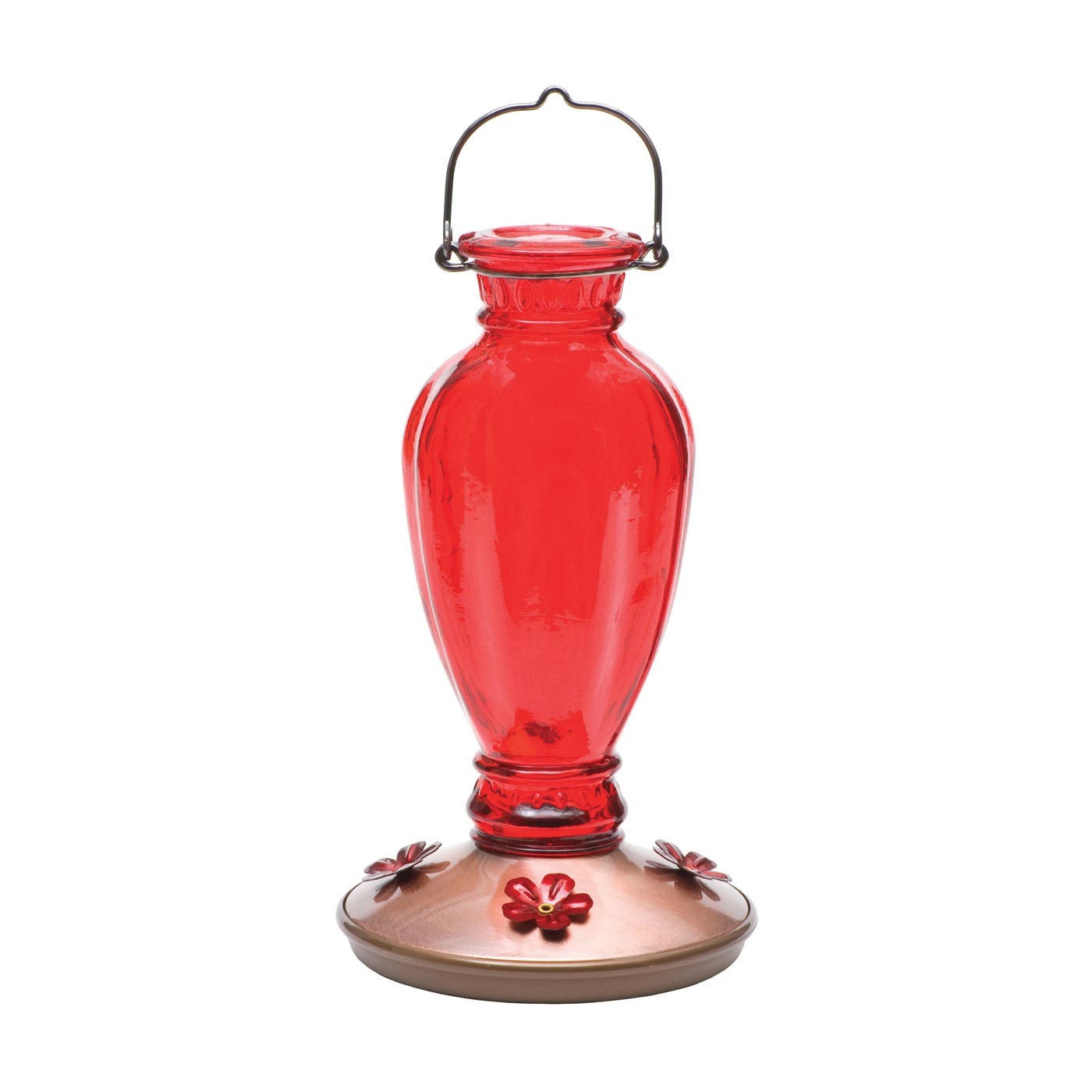 Perky-Pet Bird Feeder, Daisy Vase Vintage, 18 oz, 4-Port/Perch, Glass, Red, 12.7 in H