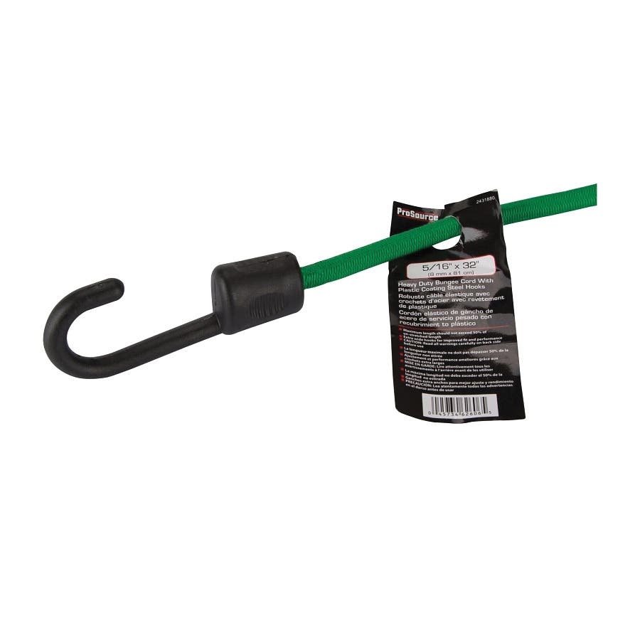 ProSource FH64083 Bungee Stretch Cord, 8 mm Dia, 32 in L, Polypropylene, Green, Hook End