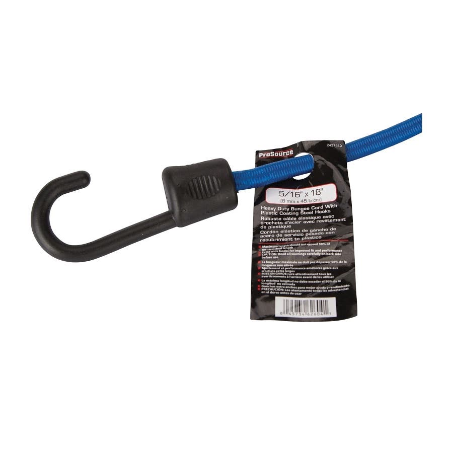ProSource FH64081 Bungee Stretch Cord, 8 mm Dia, 18 in L, Polypropylene, Blue, Hook End