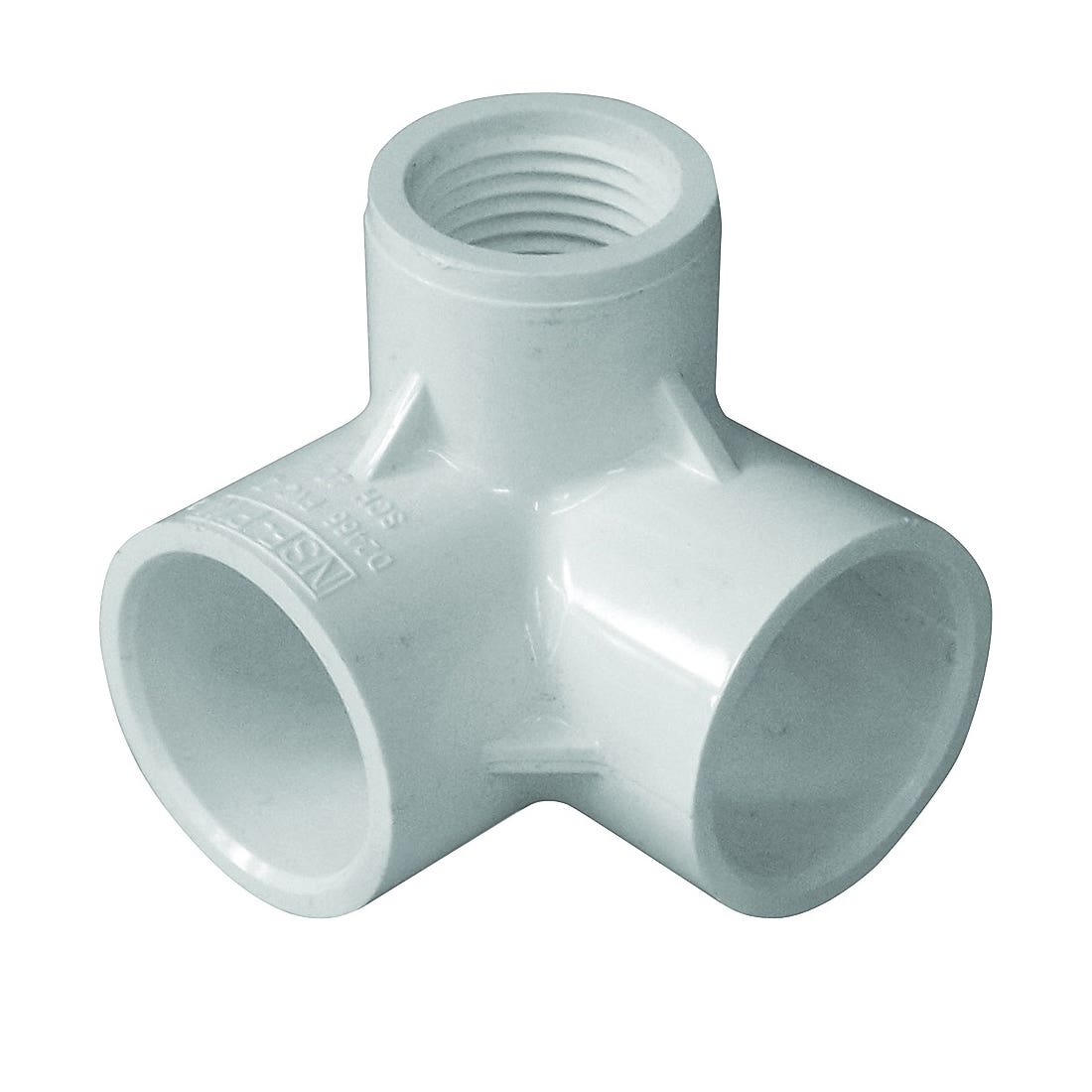 Genova 300 Series Pipe Elbow with Side Inlet, 3/4 x 1/2 in, Slip x FIP, 90 deg Angle, PVC, White, SCH 40 Schedule