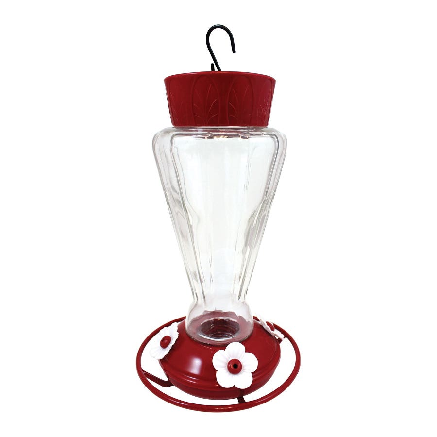 Stokes Select Royal Bird Feeder, 28 oz, 4-Port/Perch, Glass/Plastic, Red, 10-3/4 in H