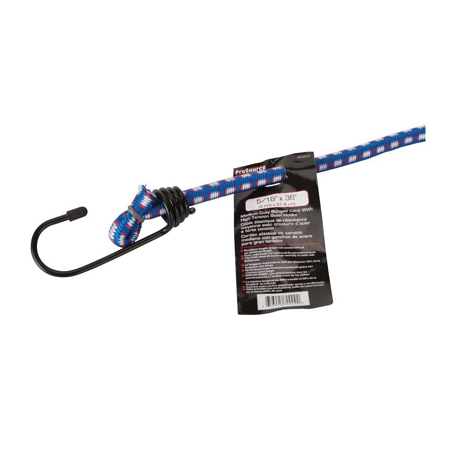 ProSource FH64019 Bungee Stretch Cord, 8 mm Dia, 36 in L, Polypropylene, Blue, Hook End