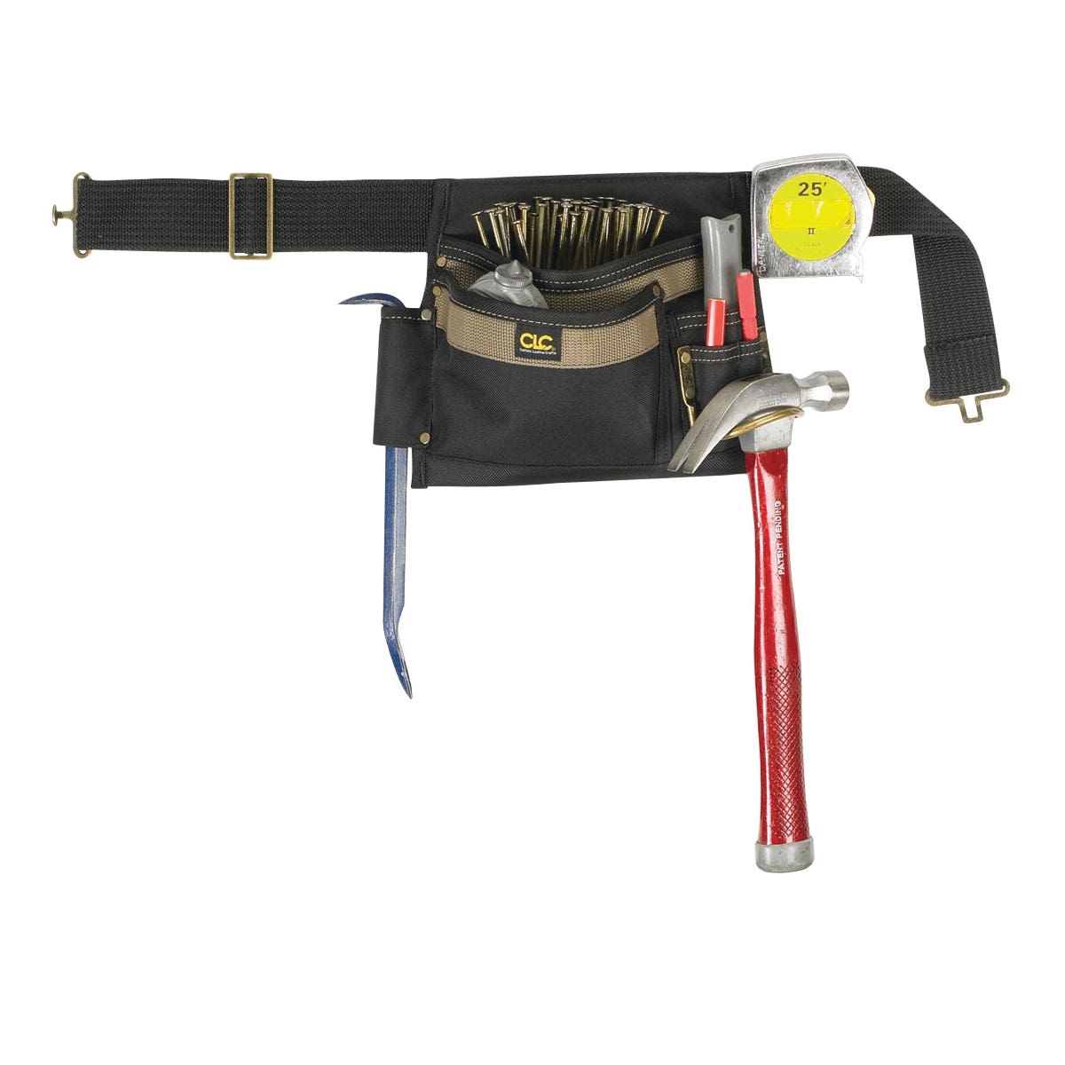 CLC Tool Works Series 1245 Tool Apron, 46 in Waist, Polyester, Black/Brown, 5-Pocket