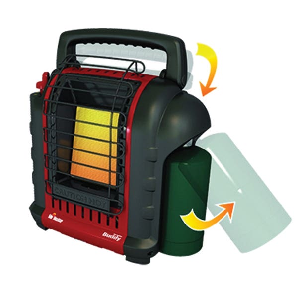 Mr. Heater F232000 Portable Buddy Heater, 9 in W, 15 in H, 4000, 9000 Btu Heating, Propane, Gray/Red