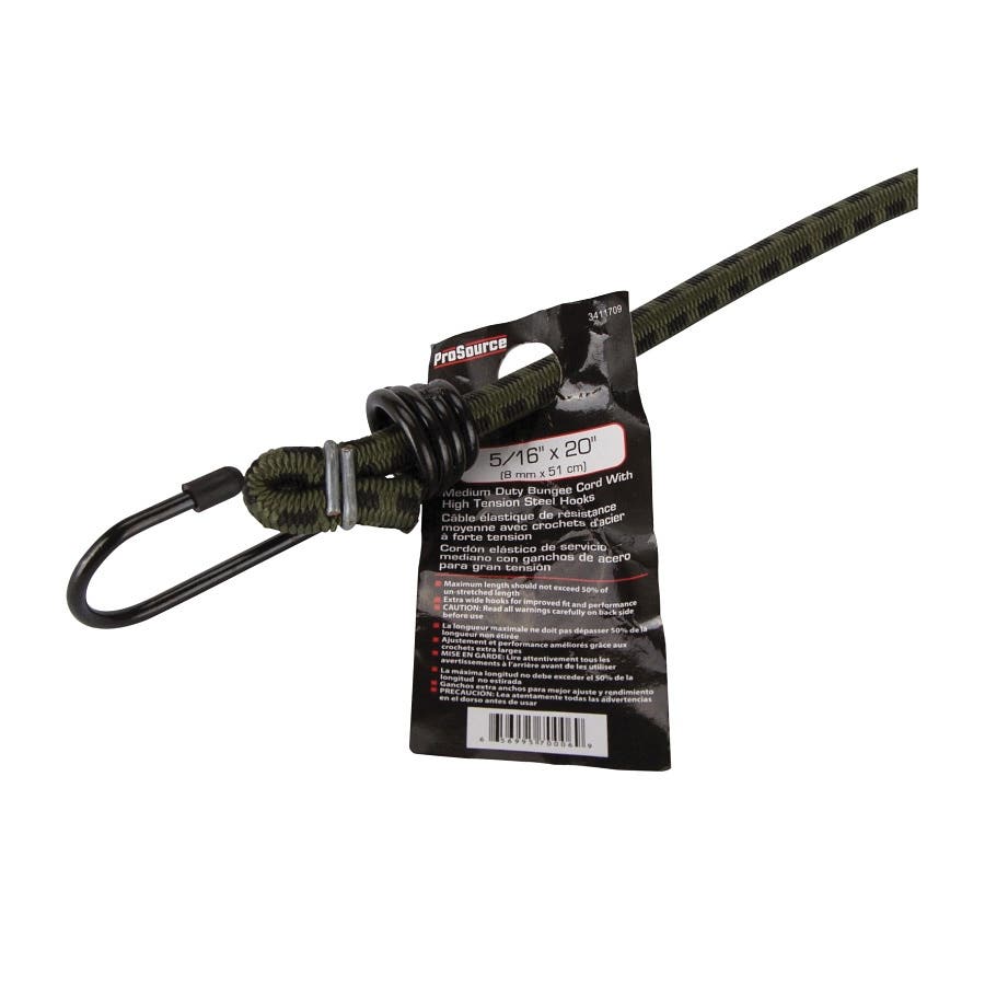 ProSource FH64016 Bungee Stretch Cord, 8 mm Dia, 20 in L, Polypropylene, Camouflage, Hook End