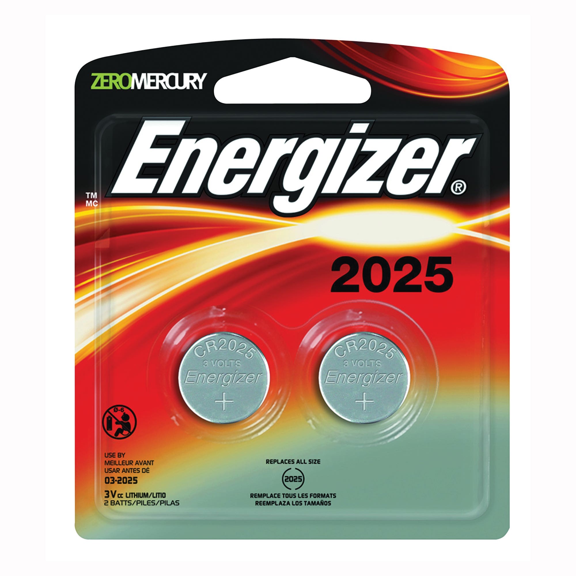 Energizer 2025BP-2 Coin Cell Battery, 3 V Battery, 170 mAh, CR2025 Battery, Manganese Dioxide, Lithium