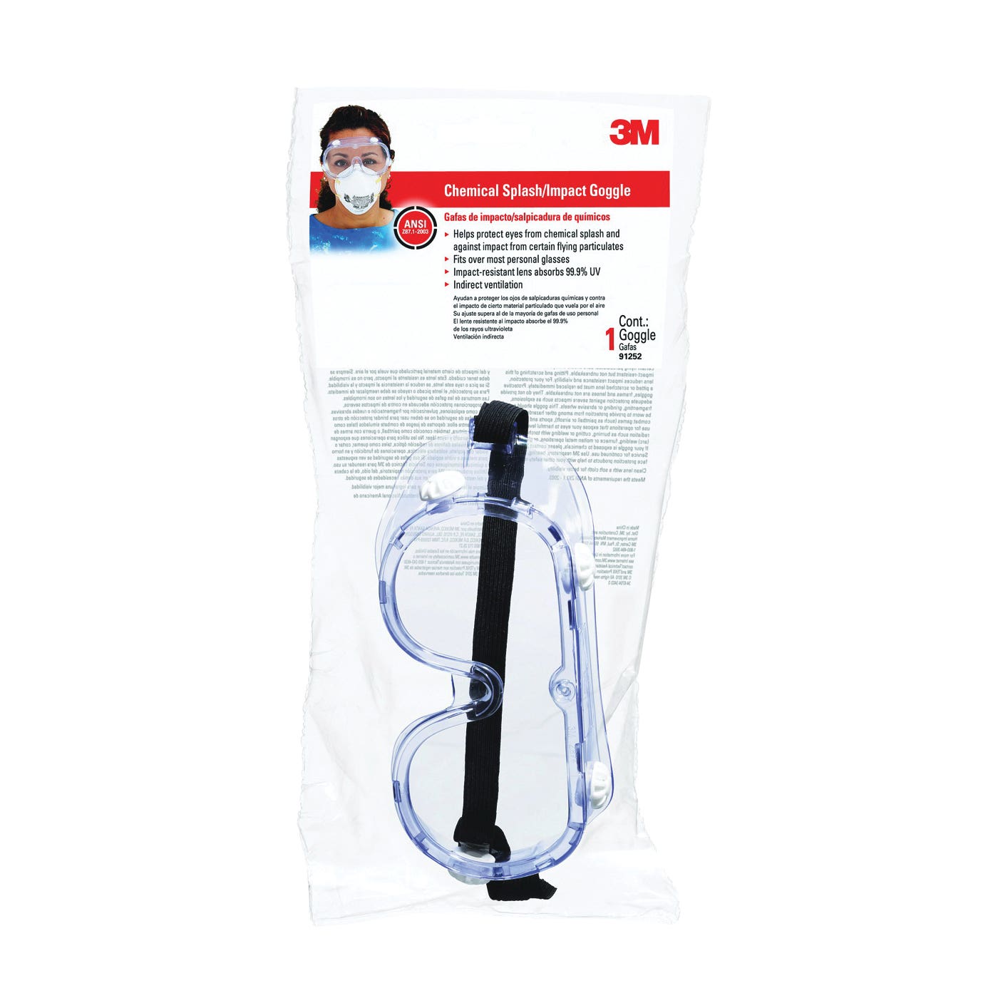 3M Chemical Splash Goggles Impact Lens Polycarbonate