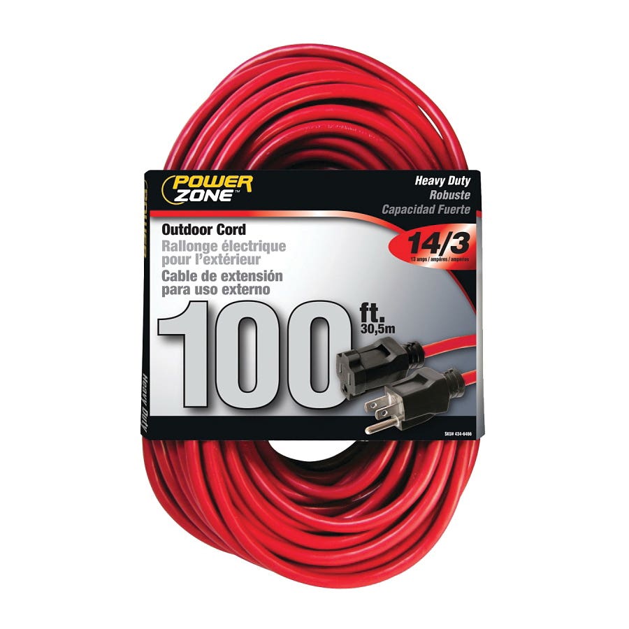PowerZone OR514735/506735 Extension Cord, 14 AWG Cable, 100 ft L, 125 V, Red