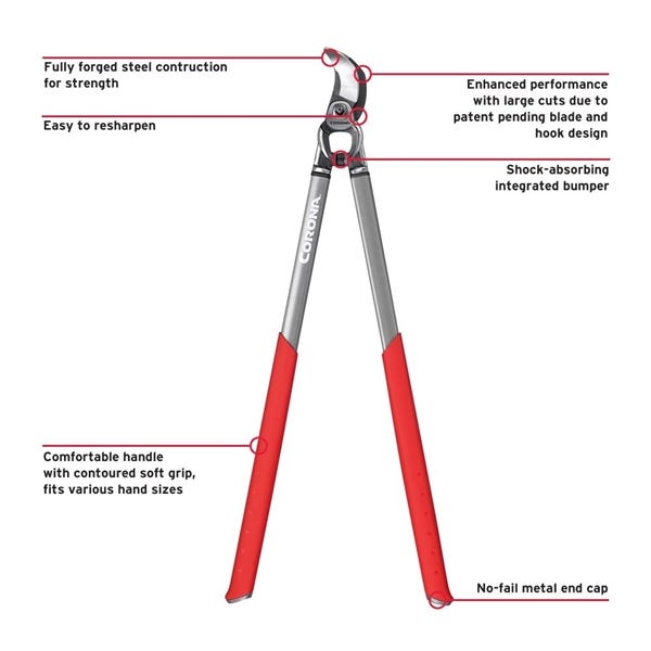 CORONA Lopper, 2 in Cutting Capacity, Bypass Blade, Steel Blade, Steel Handle, Soft-Grip Handle