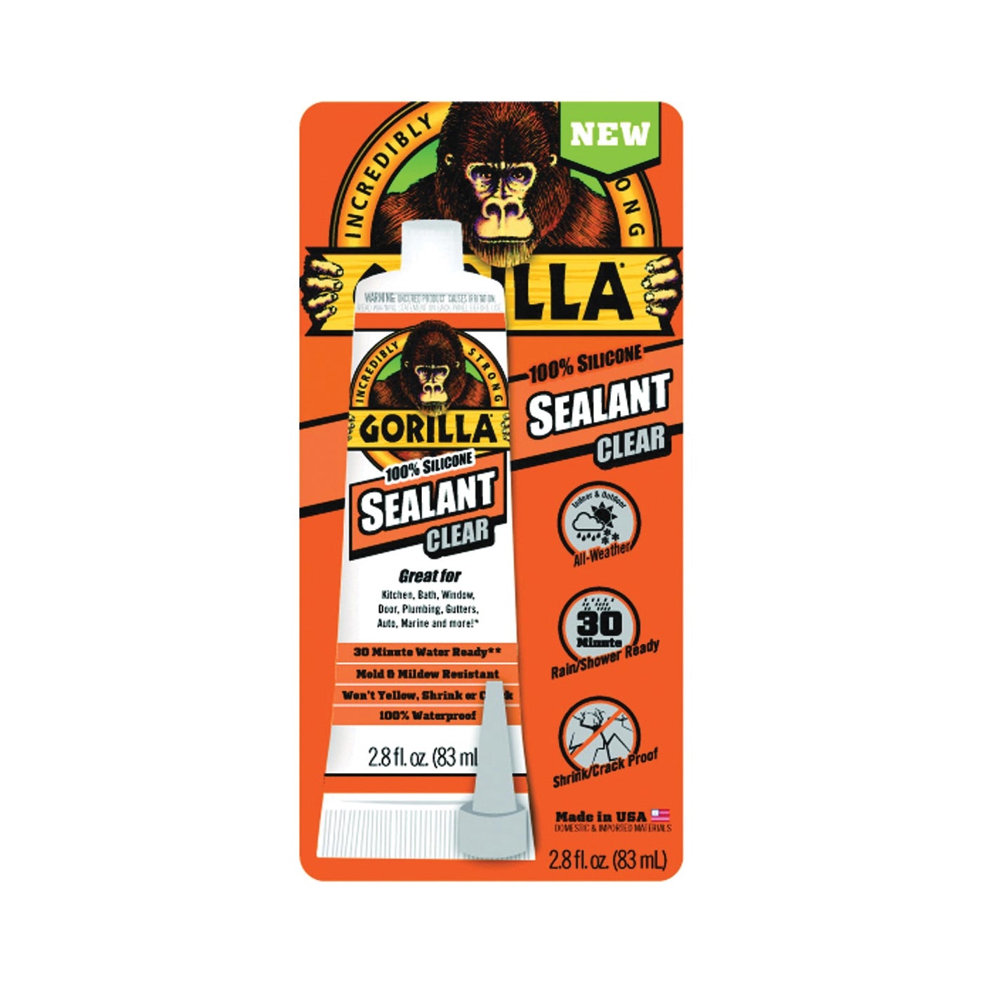 Gorilla 8090002 Sealant, Clear, -40 to 350 deg F, 2.8 oz Tube