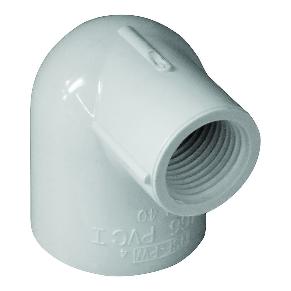 Genova 300 Series Reducing Pipe Elbow, 1 x 1/2 in, Slip x FIP, 90 deg Angle, PVC, White, SCH 40 Schedule