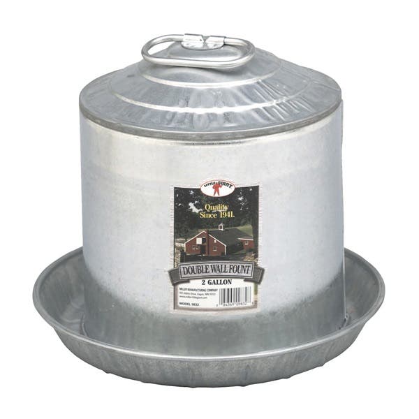 Little Giant Poultry Fount, 2 gal Capacity, Galvanized Steel, Floor, Ground Mounting