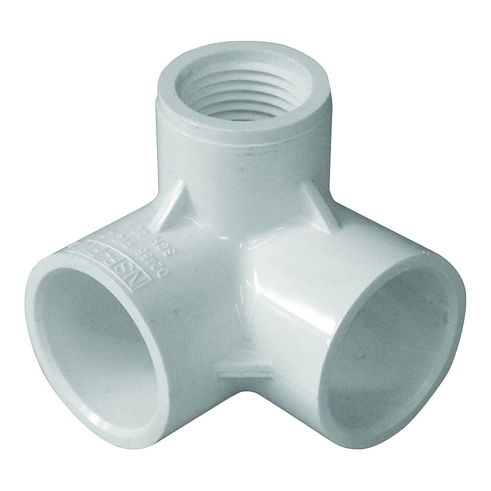 Genova 300 Series Pipe Elbow with Side Inlet, 1 x 1/2 in, Slip x FIP, 90 deg Angle, PVC, White, SCH 40 Schedule