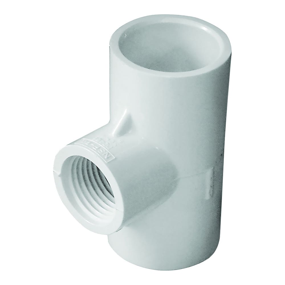 Genova 300 Series Pipe Reducing Tee, 3/4 x 1/2 in, Slip x Slip-Joint x FIP, PVC, White, SCH 40 Schedule